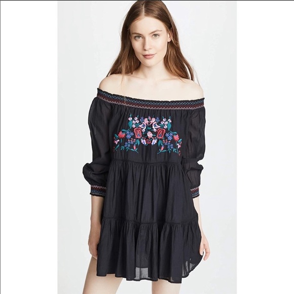 NWT FREE PEOPLE Black Sunbeams Off Shoulder Mini - Picture 2 of 8
